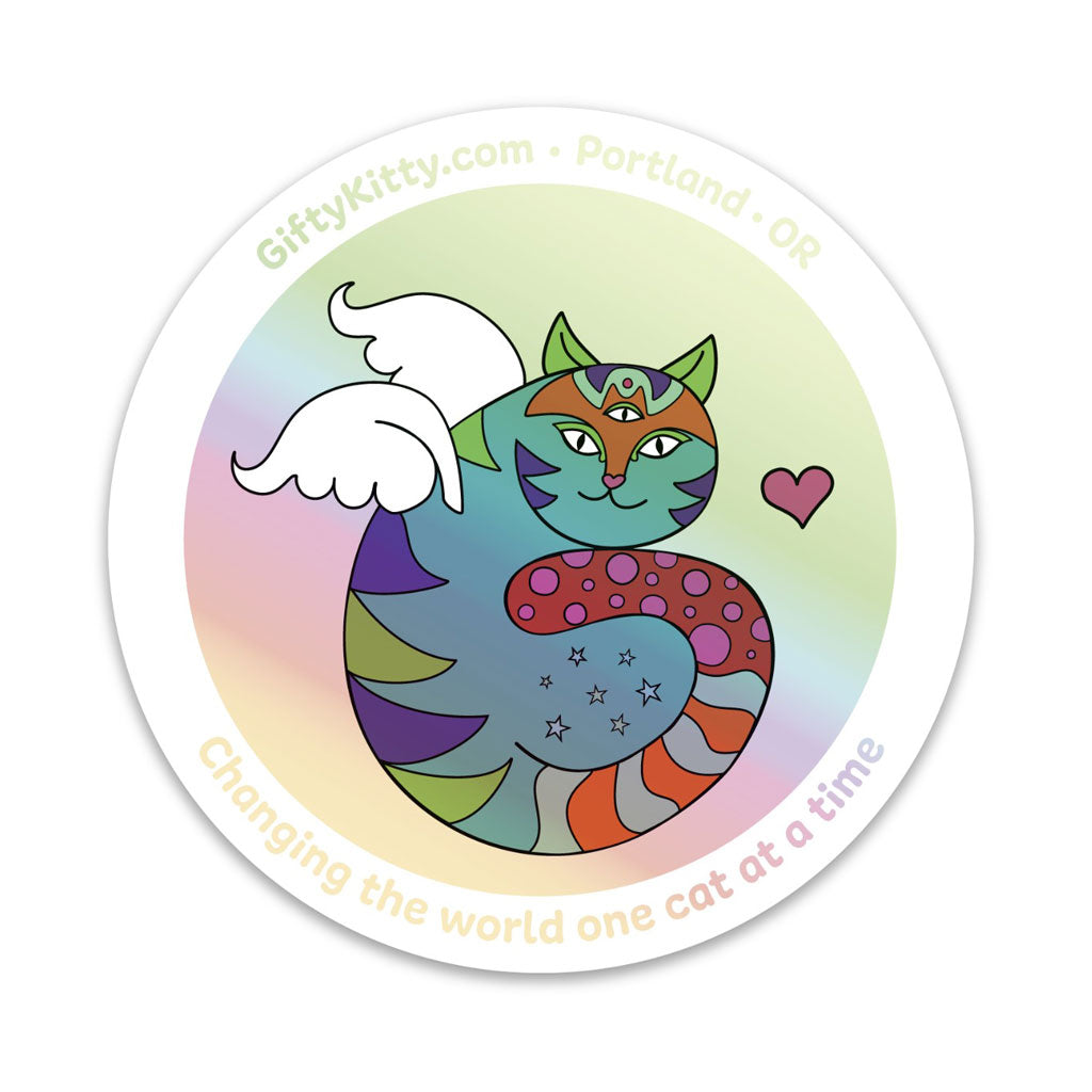 GiftyKitty Flying Cat - Holo Sticker