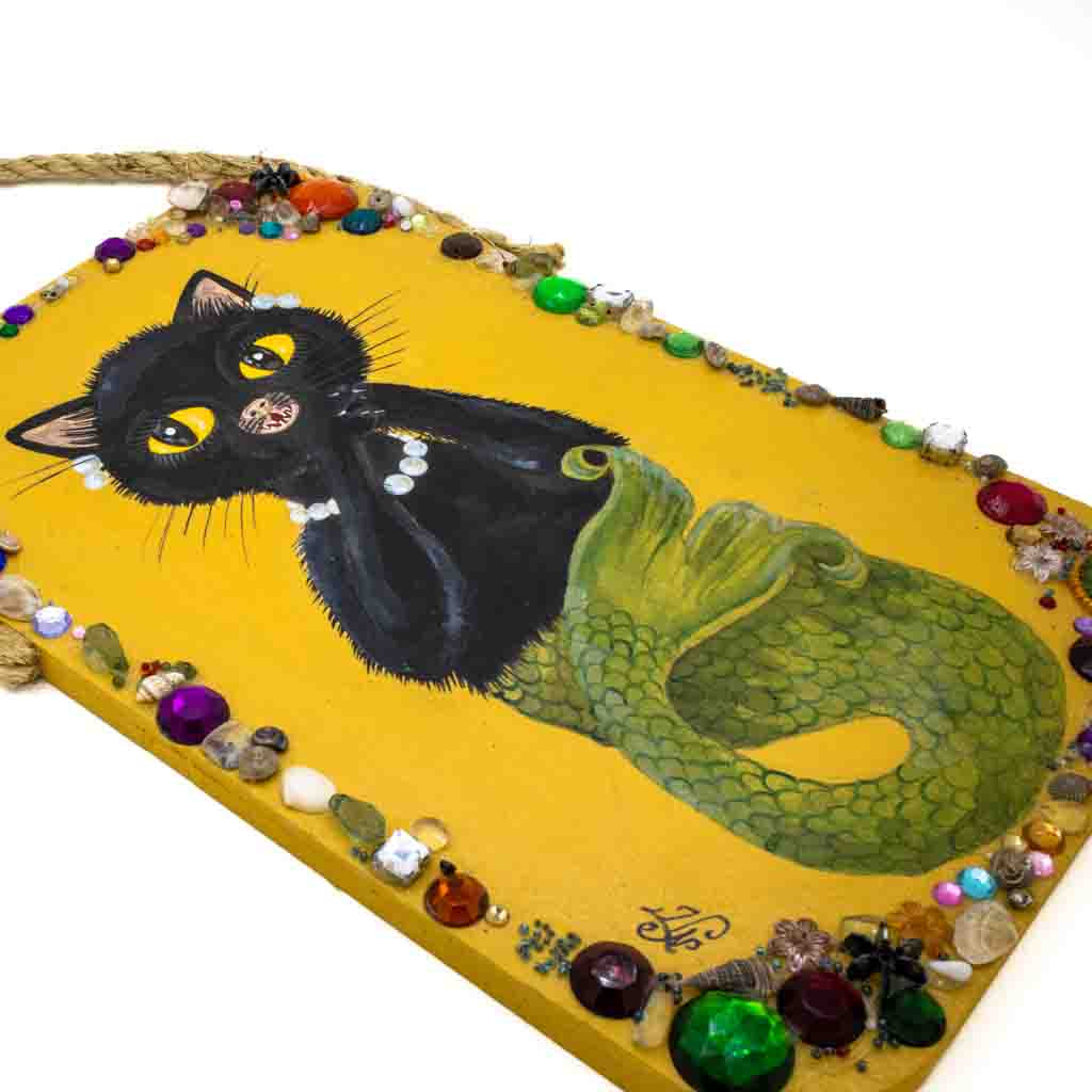 Sparkly MerCat - Acrylic on Wood