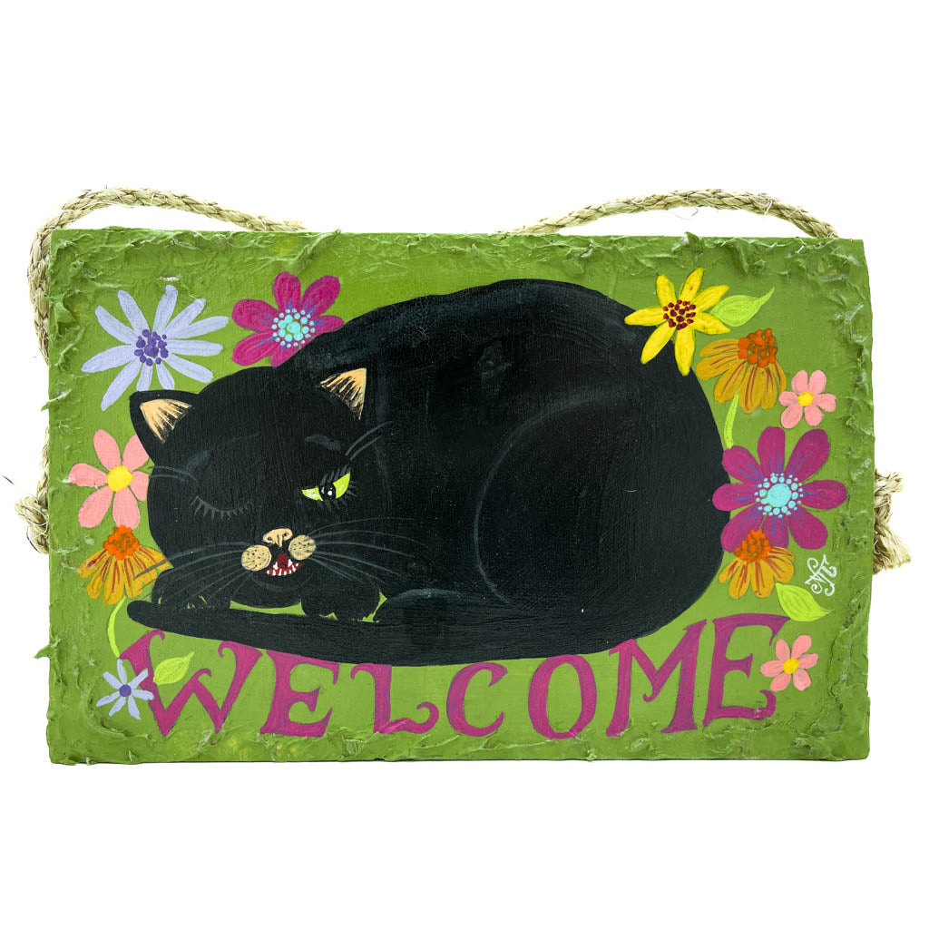 Welcome Flowery Black Cat - Original Painting