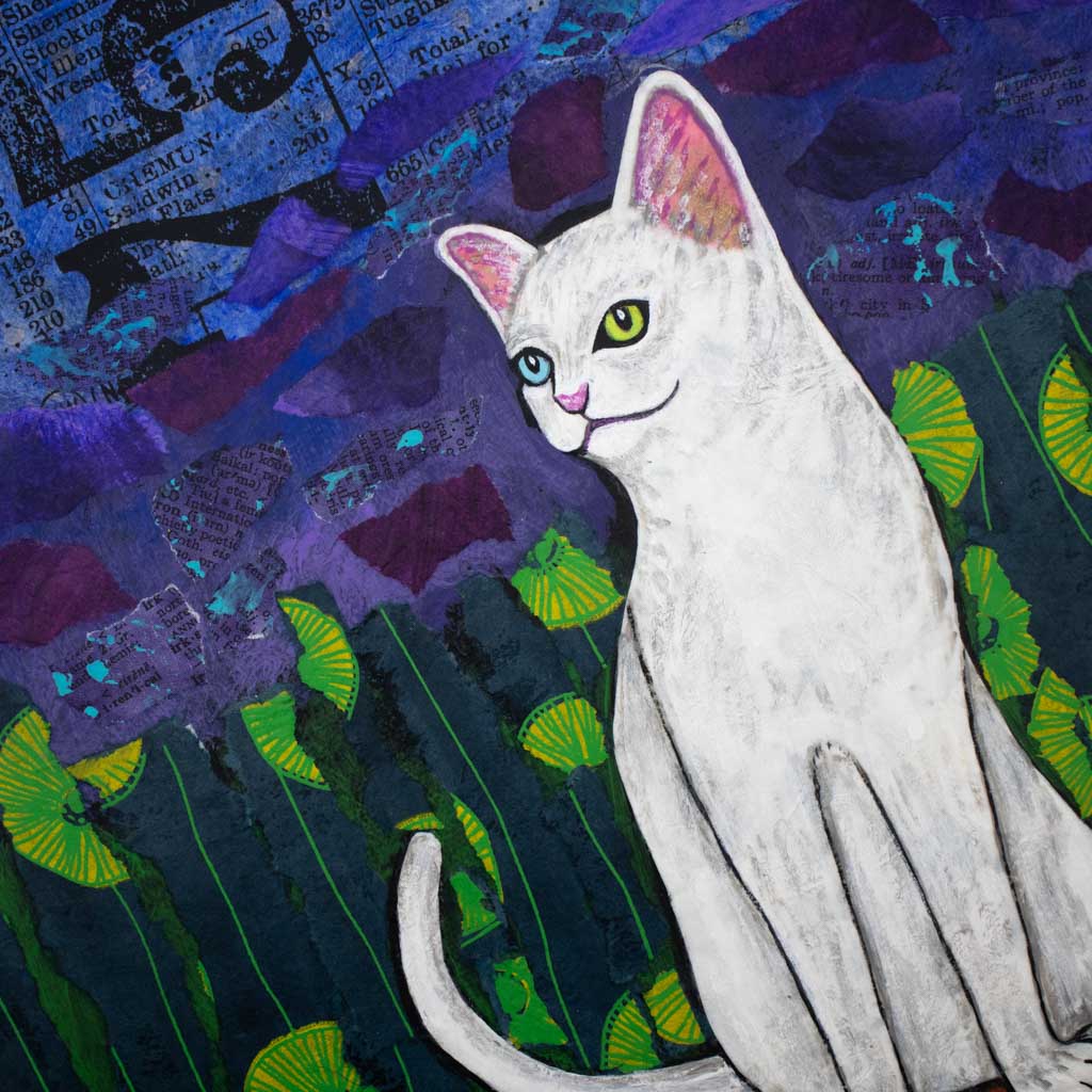 Odd Eyed White Kitty - Fine Art Collage