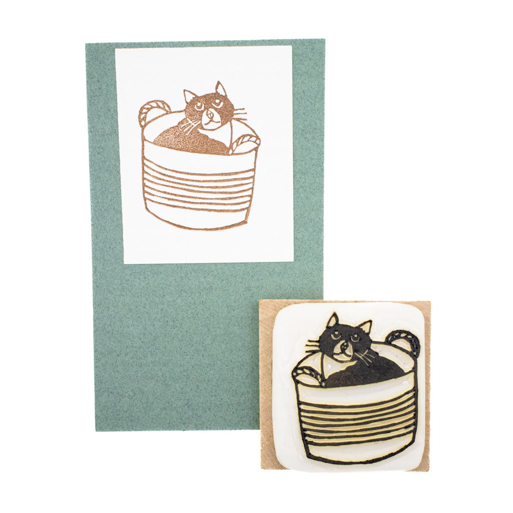 Cat in Basket - Rubber Stamp