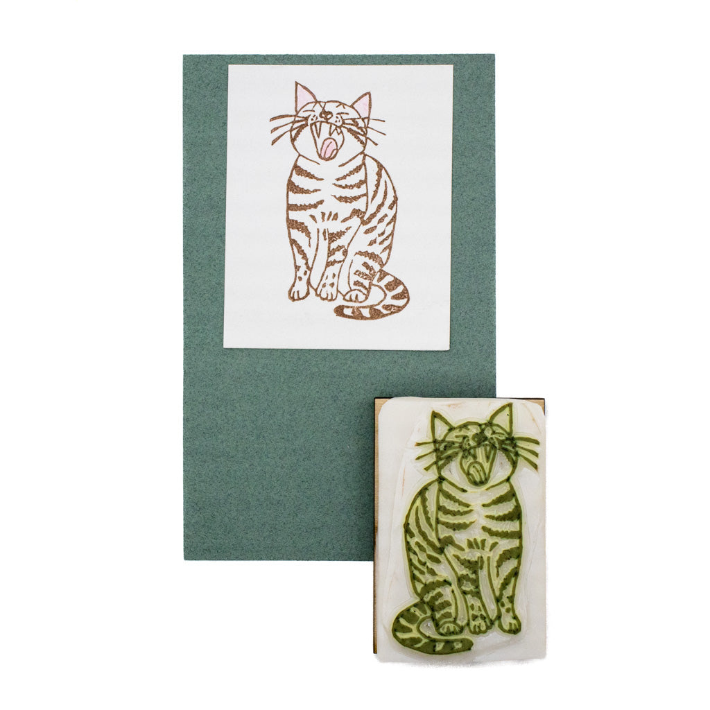 Tabby Cat Yawning - Rubber Stamp