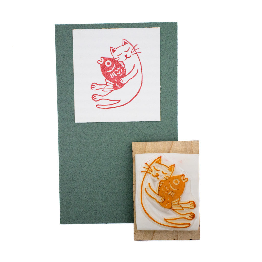 Cat and Fish - Rubber Stamp
