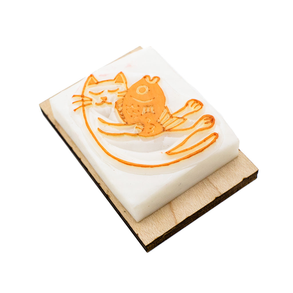 Cat and Fish - Rubber Stamp