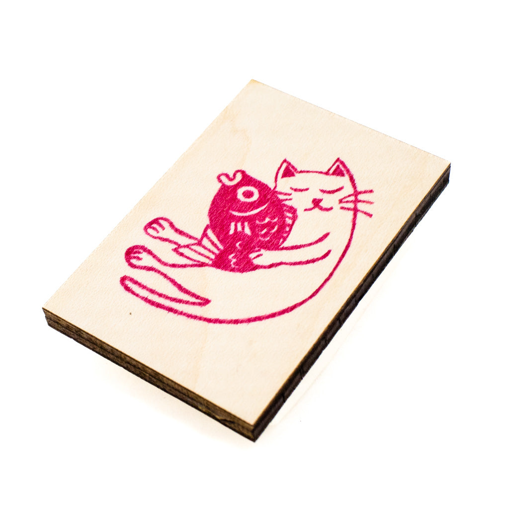 Cat and Fish - Rubber Stamp