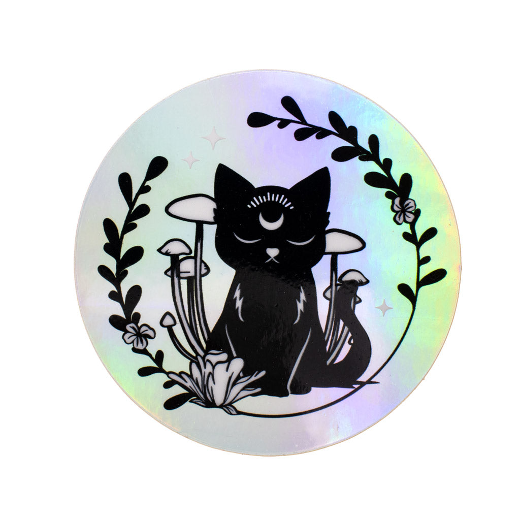 Mystic Mushroom Cat - Holographic Sticker