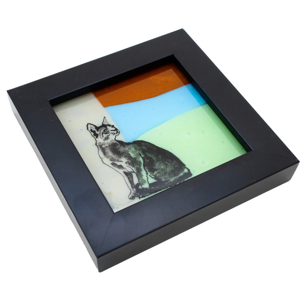 Retro Russian Blue Cat - Framed Fuse Glass