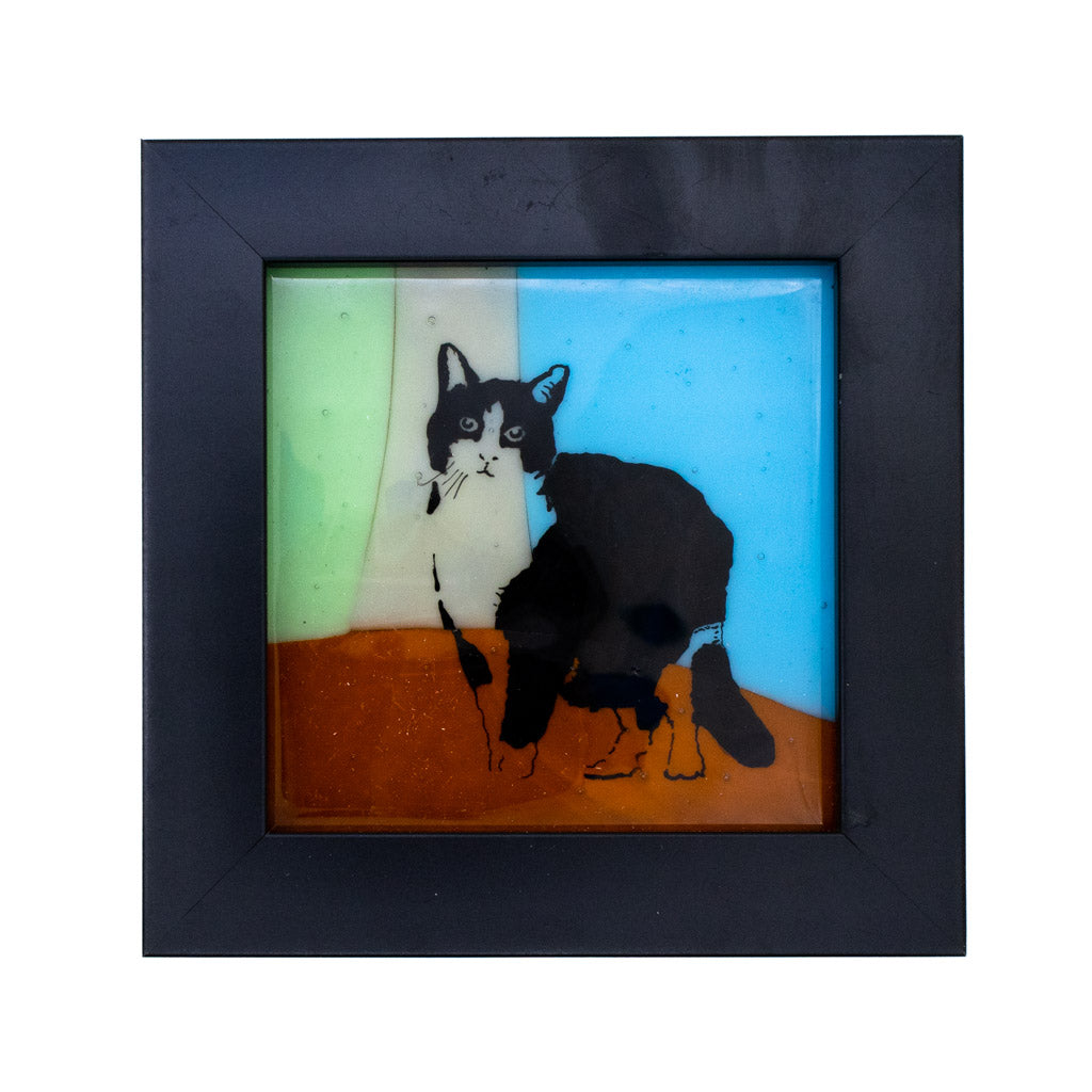 Retro Tuxedo Cat - Framed Fuse Glass