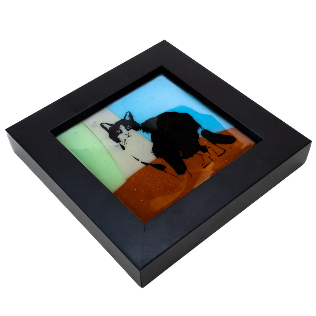 Retro Tuxedo Cat - Framed Fuse Glass