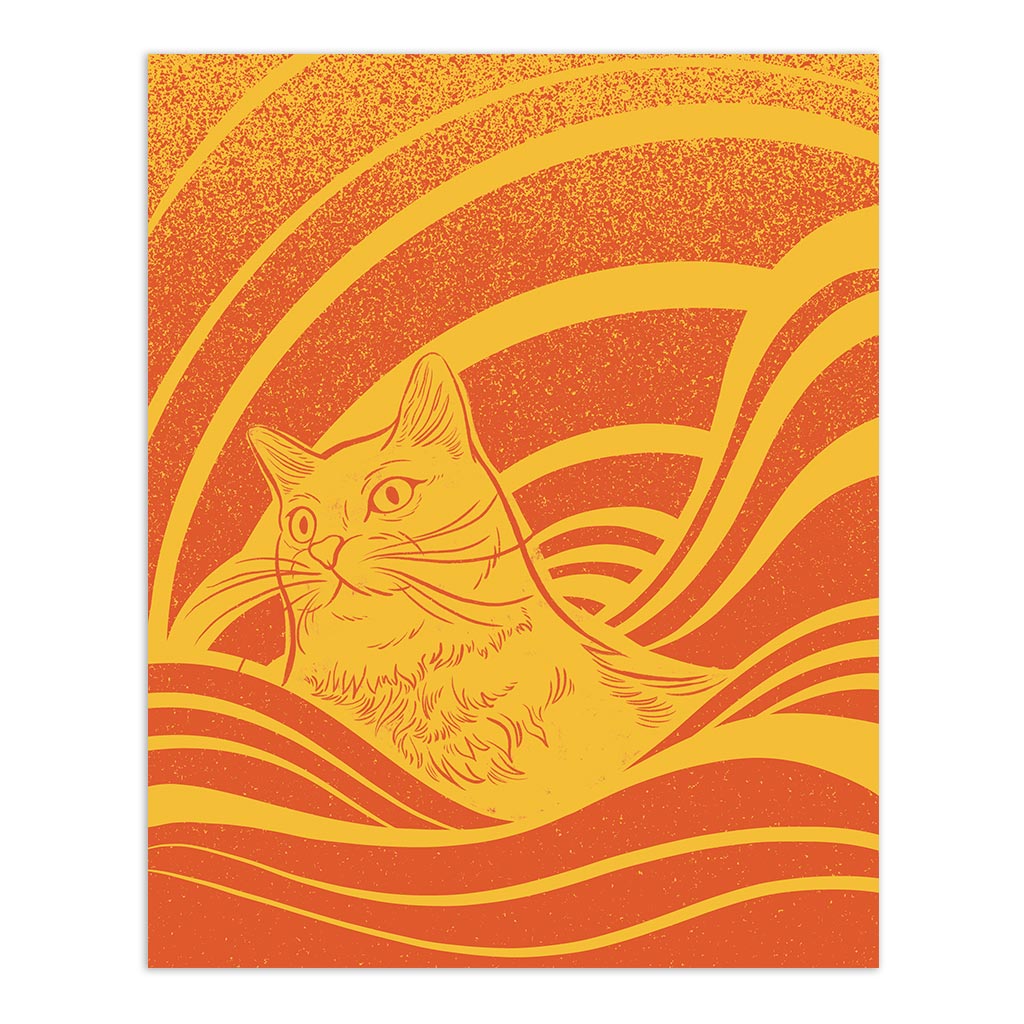 Orange Waves Cat - Print