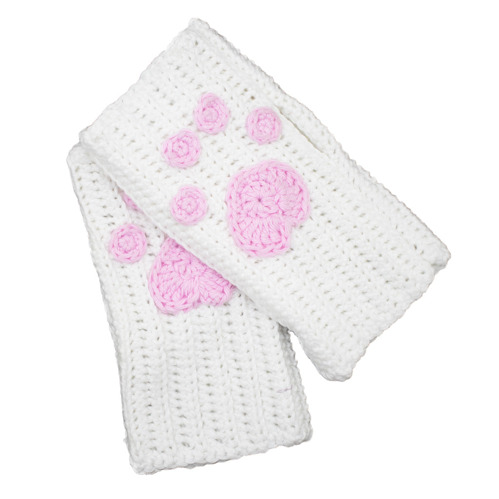 White Cat Paws - Knitted Gloves