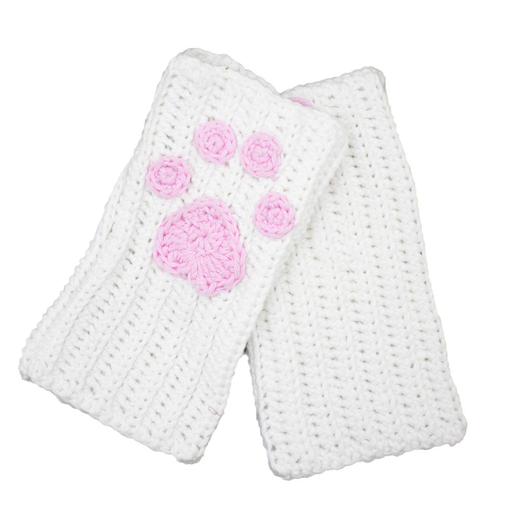 White Cat Paws - Knitted Gloves