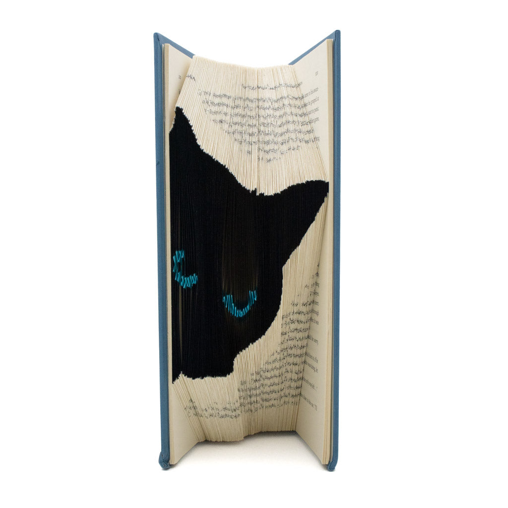 Peeking Black Cat - Teal Book Sculpture