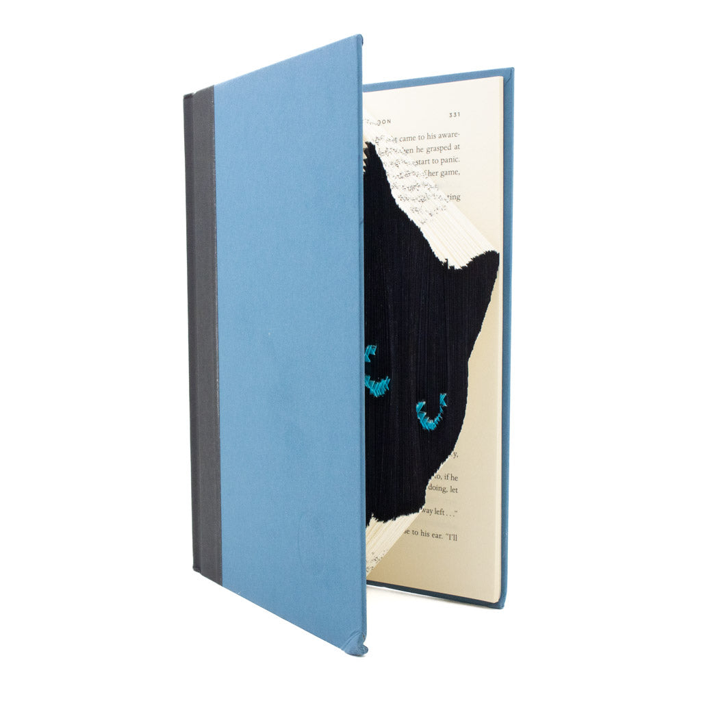Peeking Black Cat - Teal Book Sculpture