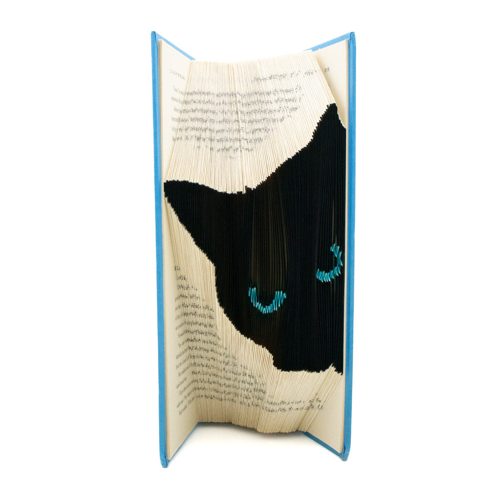 Peeking Black Cat - Turquoise Book Sculpture