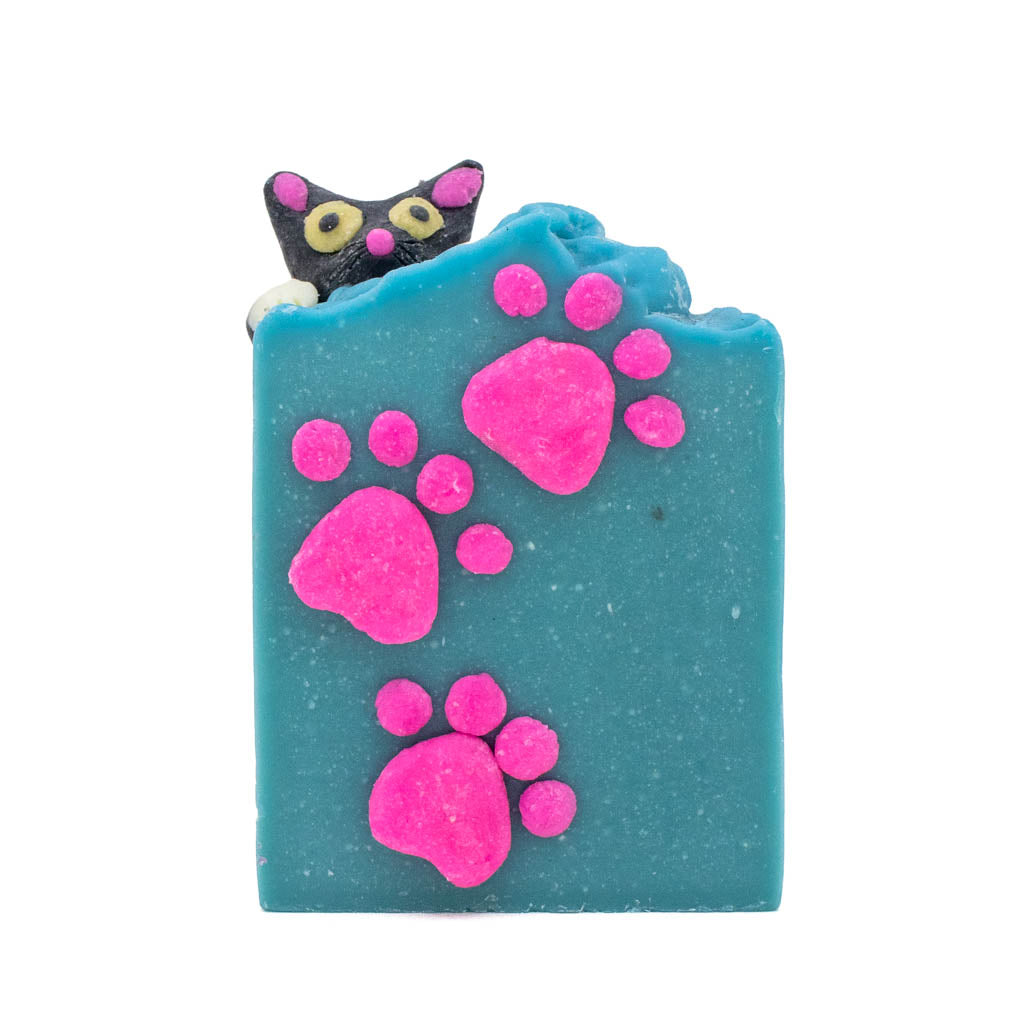 Curious Black Kitty - Teal Art Soap