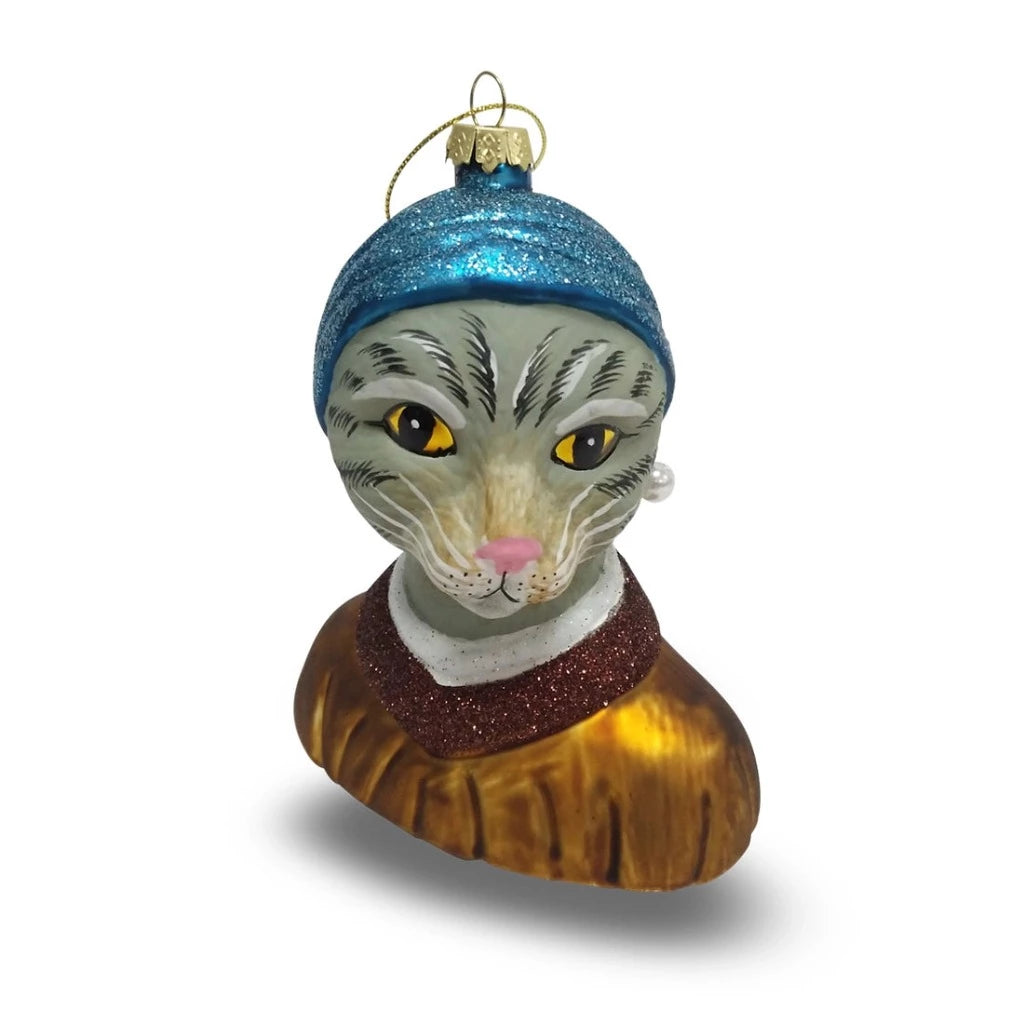 Cat with a Pearl Earring - Glass Ornament