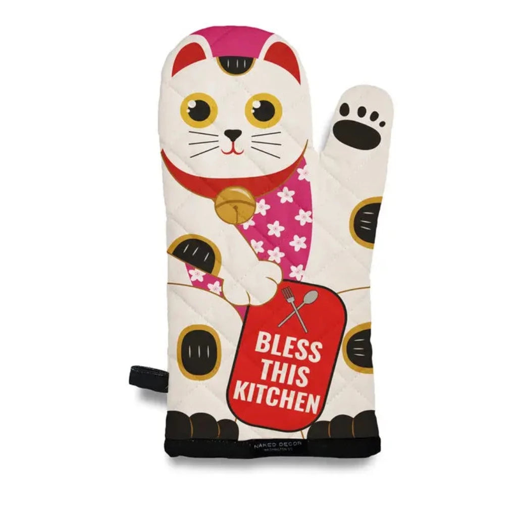 Japanese Lucky Cat Bless This Kitchen - Oven Mitt